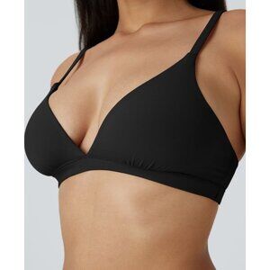 Halara High Stretch Cross Front Lounge Underwear Bra Sz Medium Womens Black